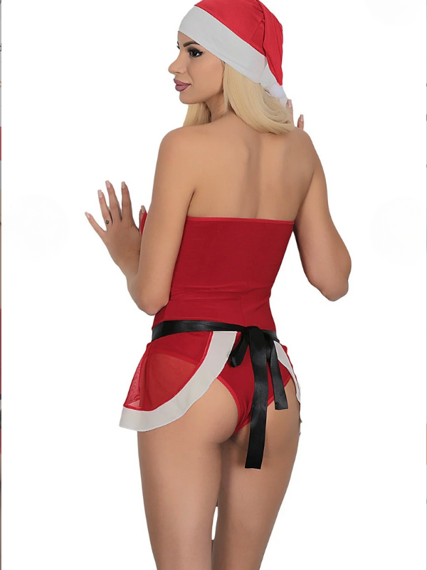 Kırmızı Yılbaşı Özel Şapkalı Fantezi Kostüm